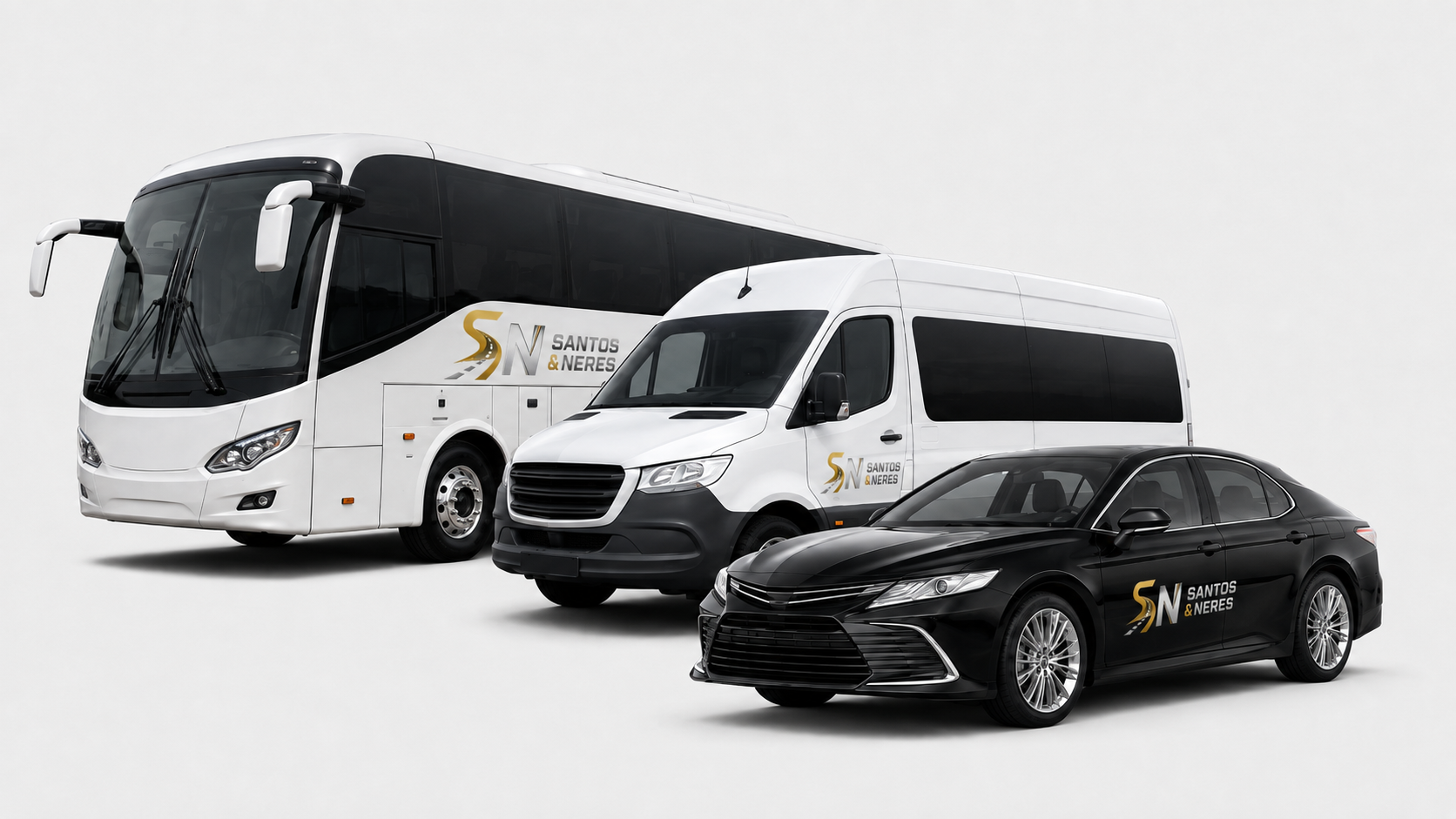 Frota Santos e Neres com ônibus, van e carro executivo